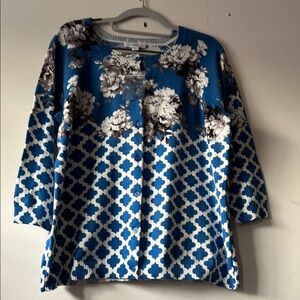 Isaac Mizrahi floral print blue cardigan size L